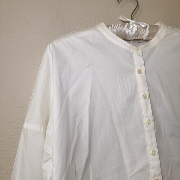 Loft Blouse Shirt Womens Size Medium White Poplin Shirt Cotton Spandex - Picture 2 of 6